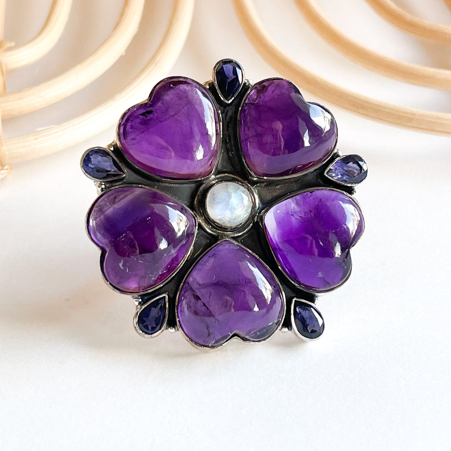 Amethyst Heart Statement Ring - Solid Sterling Silver