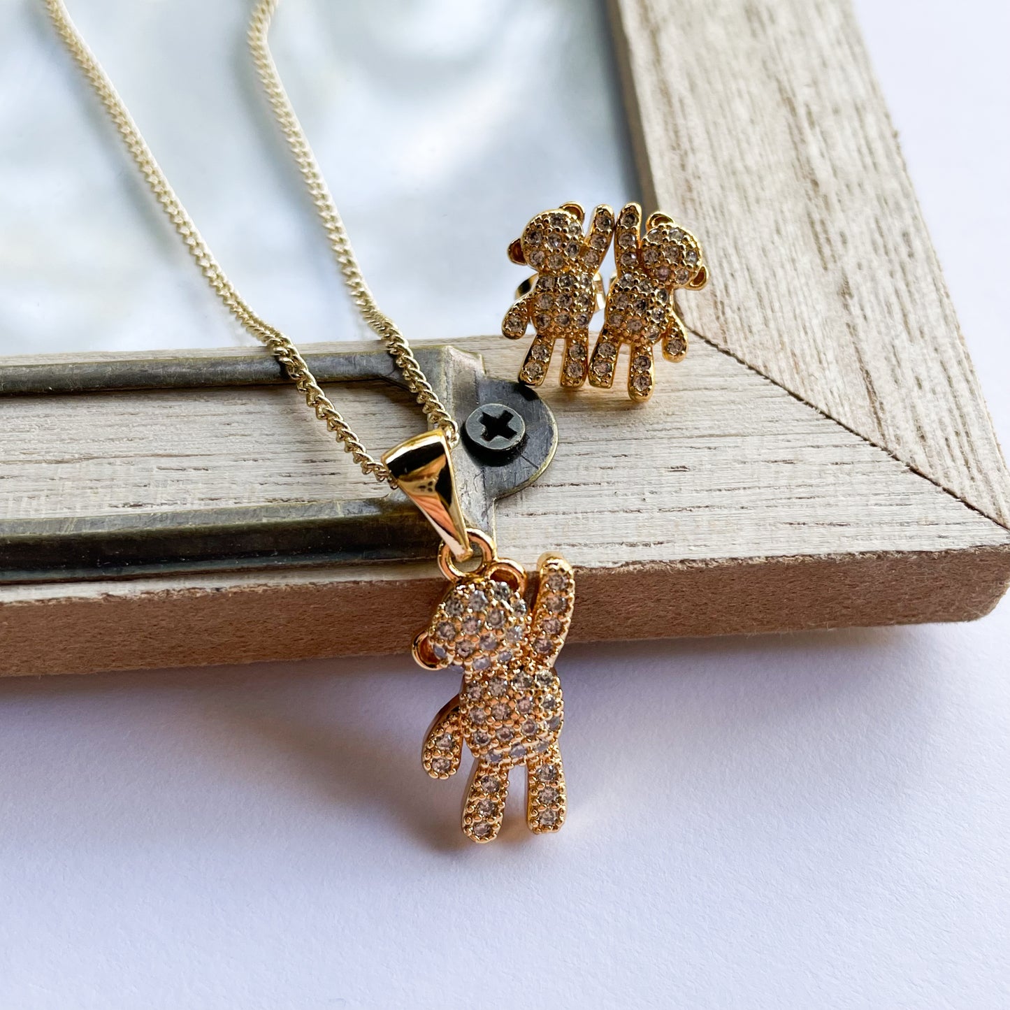 Teddy Hanging Earring & Necklace Set - 18k Gold Filled