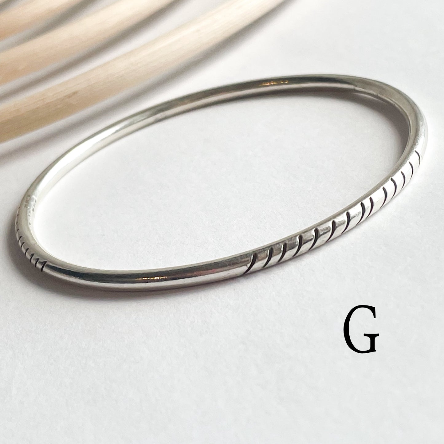 Tribal Cut Bangle Bracelet - Solid Sterling Silver
