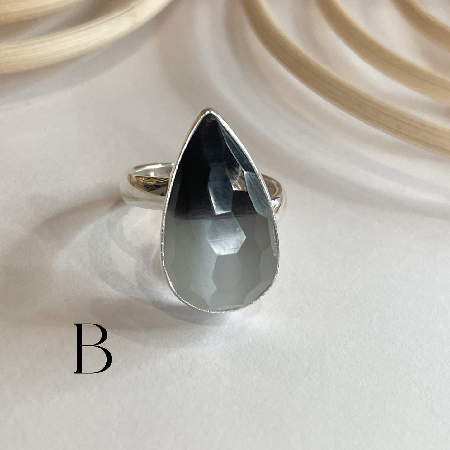 Bio Moonstone Faceted Ring - Solid Sterling Silver