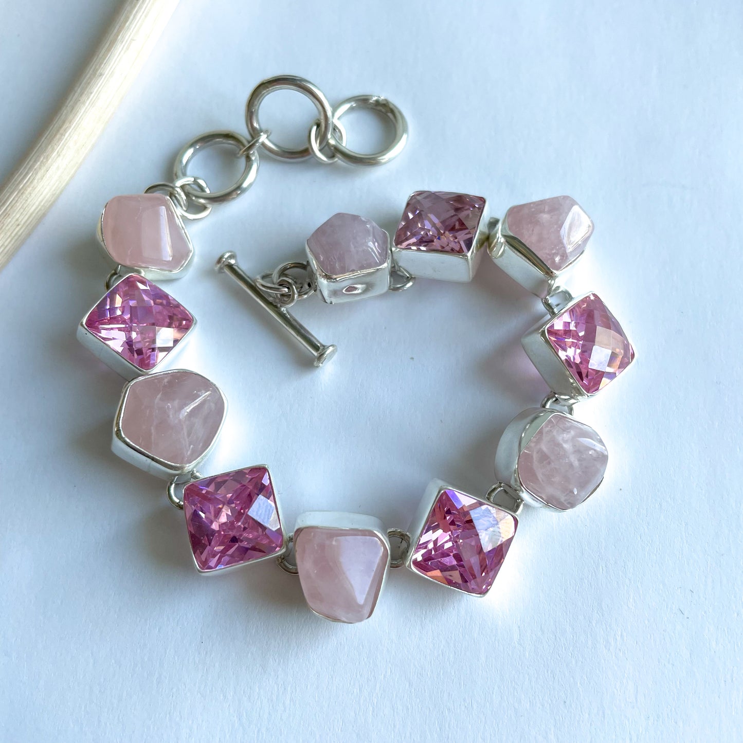 Rose Quartz & Pink CZ Bracelet - SSS