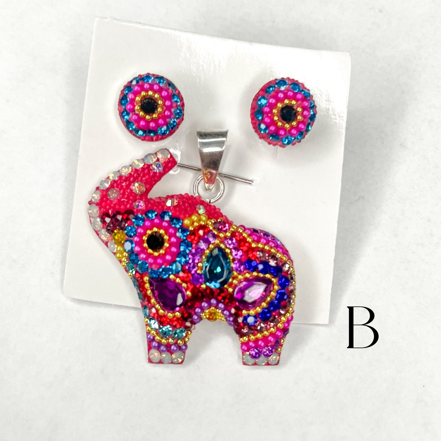 Mosaic Elephant Set - Solid Sterling Silver