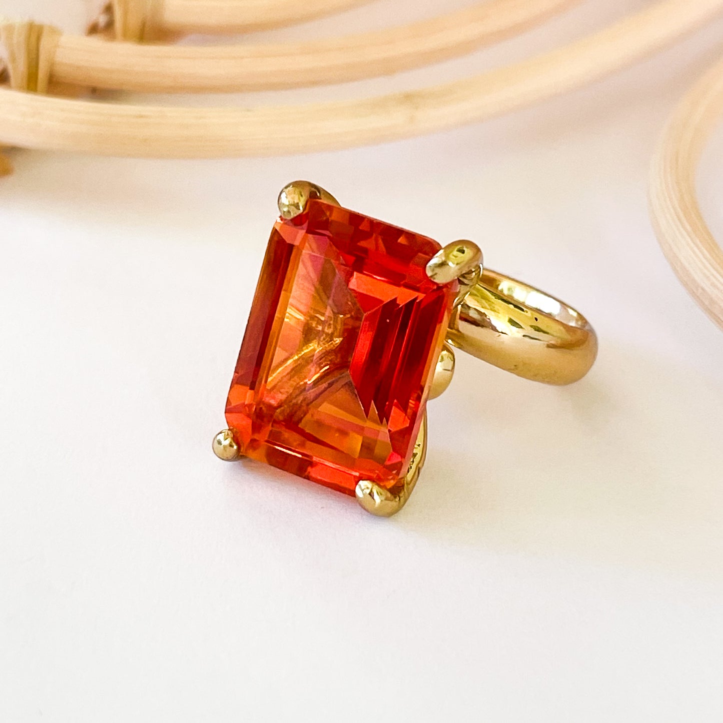Orange Aurora Quartz Prong Ring - Alchemia