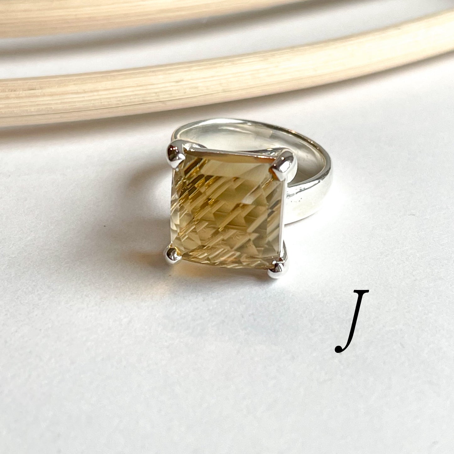 Whiskey Quartz Prong Ring - Solid Sterling Silver
