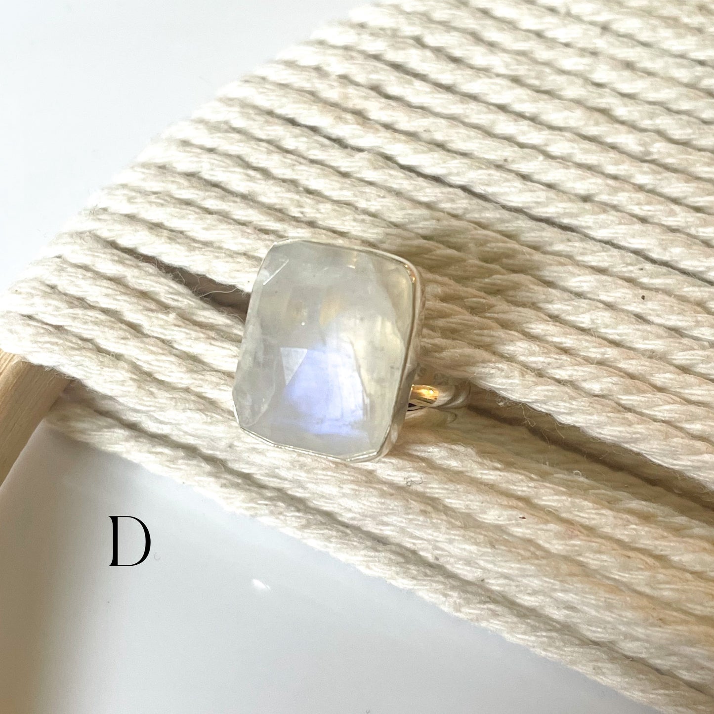 Faceted Rainbow Moonstone Ring - Solid Sterling Silver