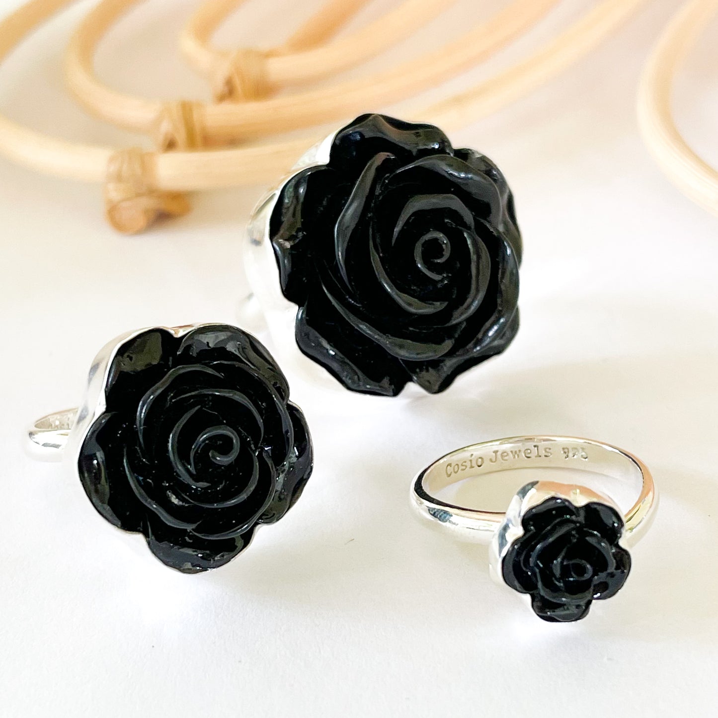 Black Rose Ring - Solid Sterling Silver