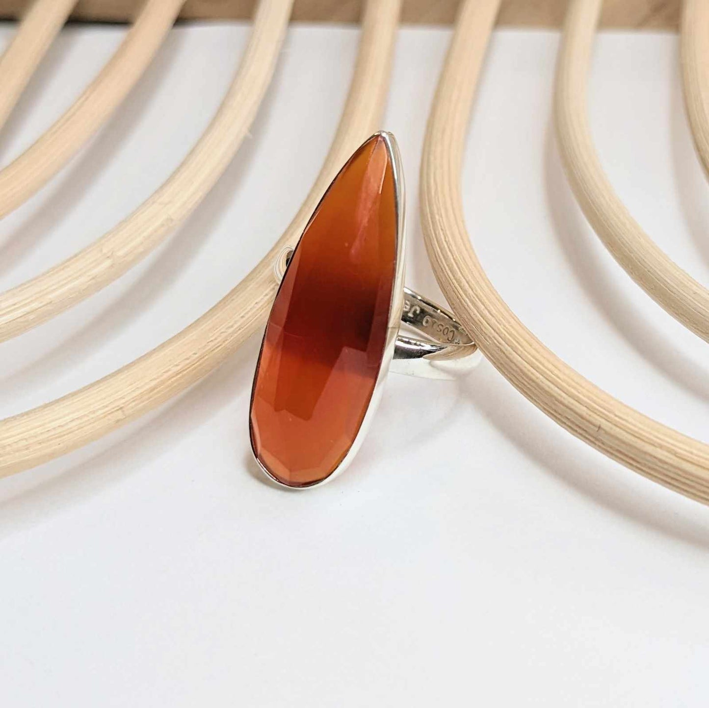 Carnelian Slender Ring - Solid Sterling Silver