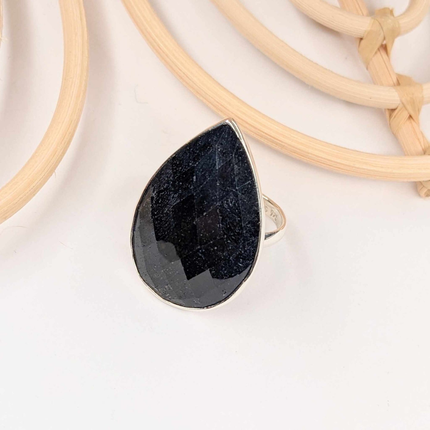 Blue Sapphire Teardrop Ring - Solid Sterling Silver