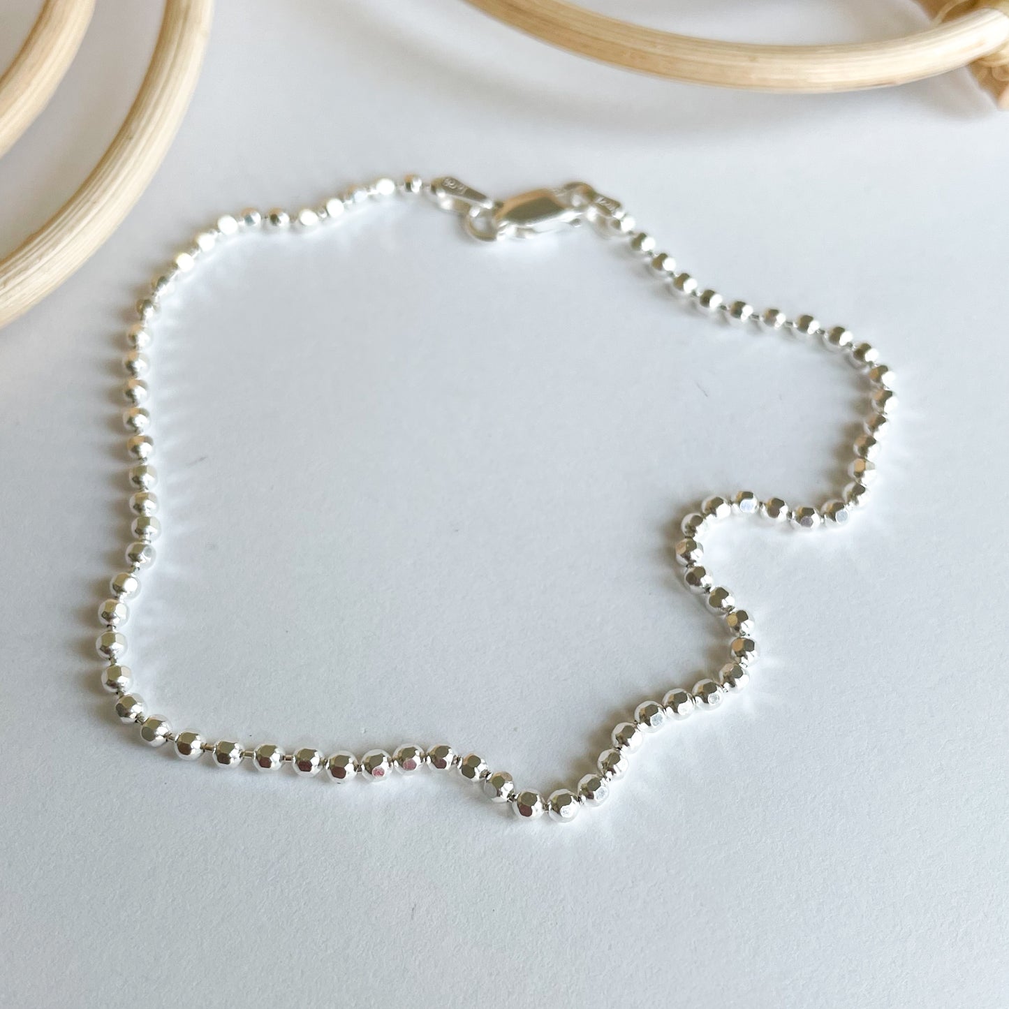 Diamond Cut Ball Chain Anklet - Solid Sterling Silver