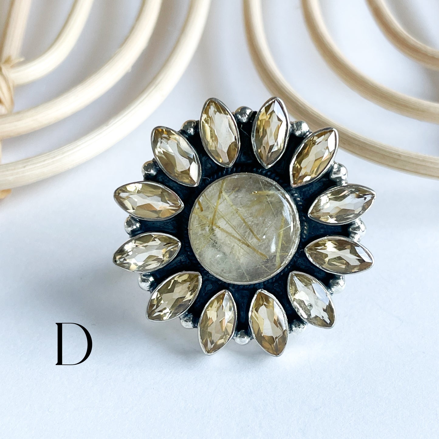 Golden Rutile & Citrine Ring - Solid Sterling Silver