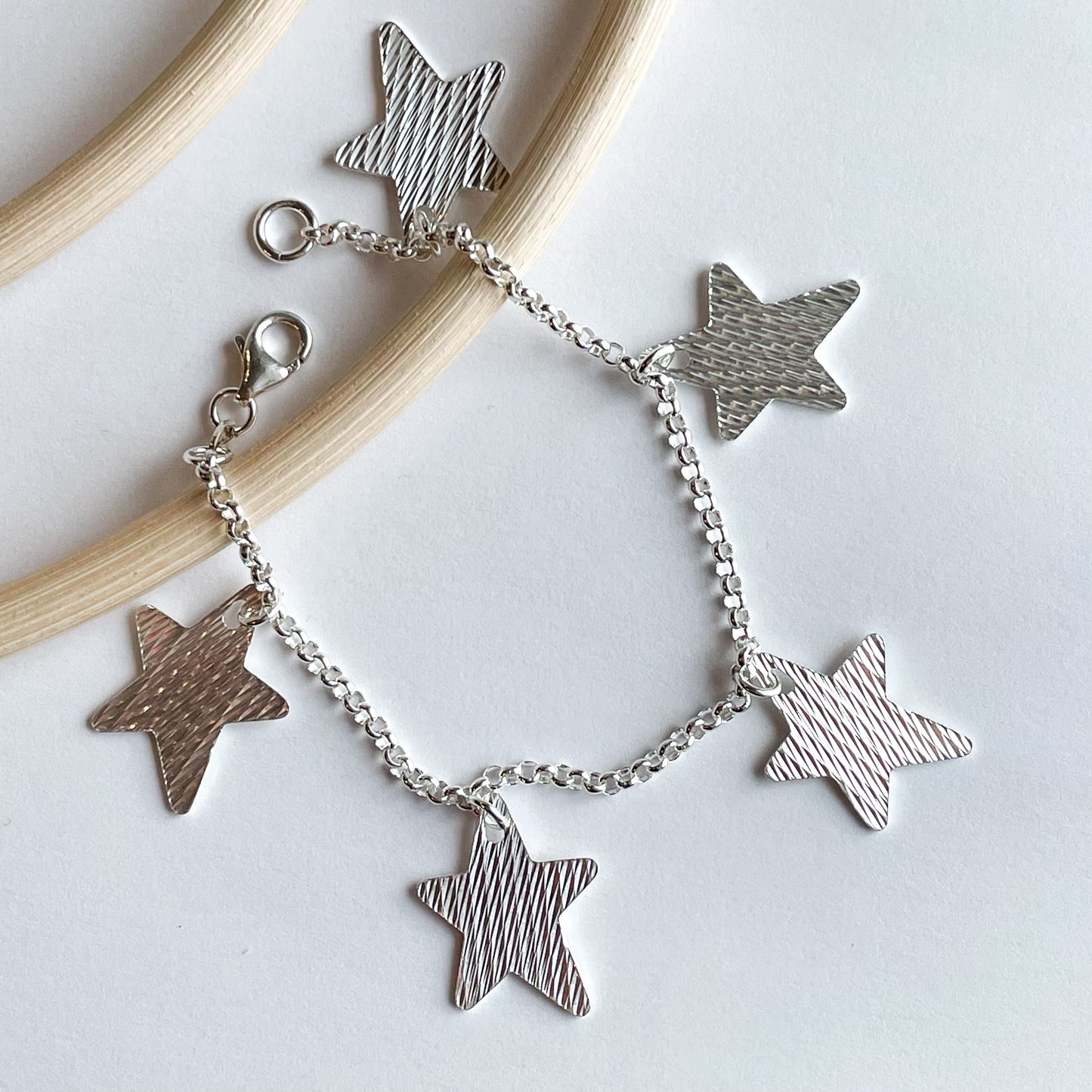 Chunky Star Charm Bracelet - Solid Sterling Silver