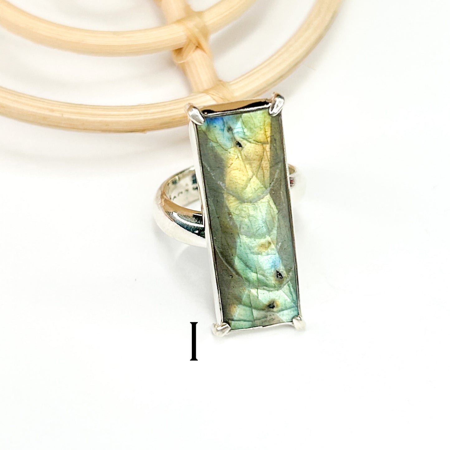Labradorite Slim Rectangle Faceted Ring - Solid Sterling Silver