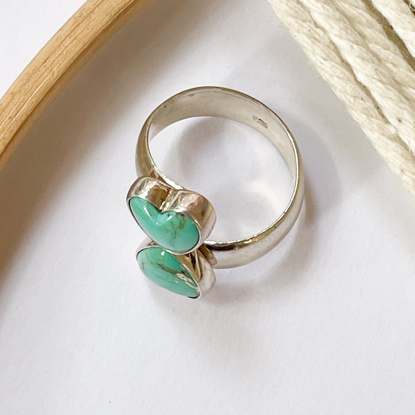 Turquoise Heart Bypass Ring - Solid Sterling Silver