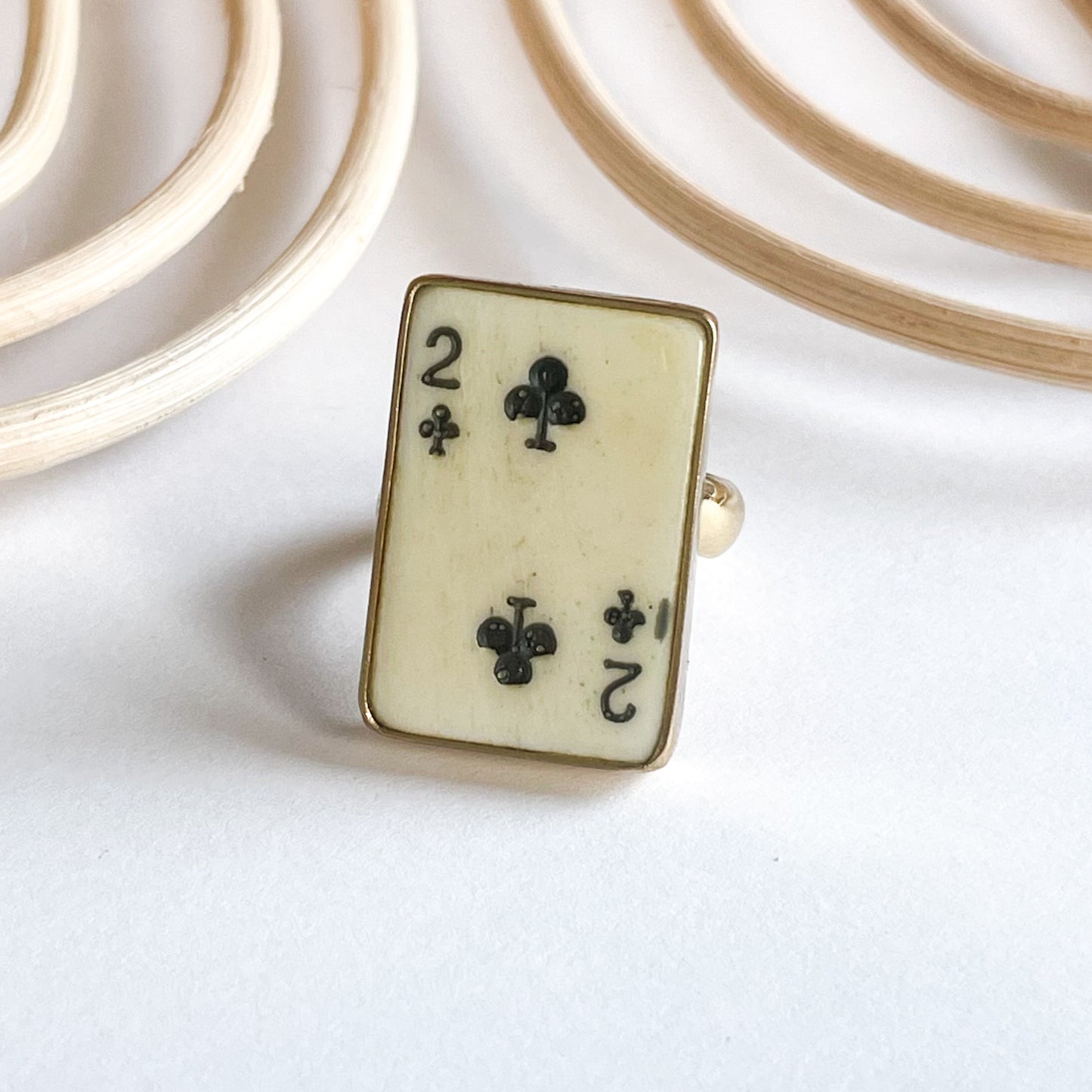 Dainty 2 Of Clubs Bone Card Ring - Alchemia