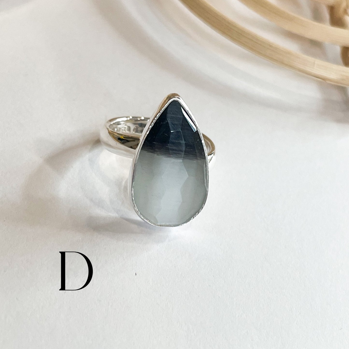 Bio Moonstone Faceted Ring - Solid Sterling Silver