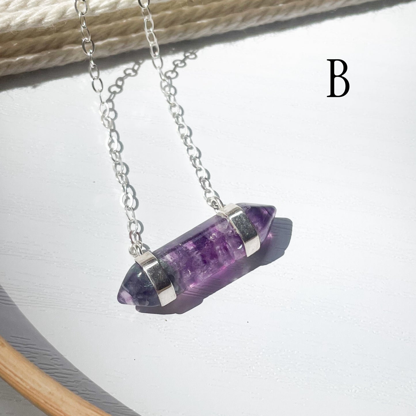 Fluorite Side Point Necklace - Both Metals