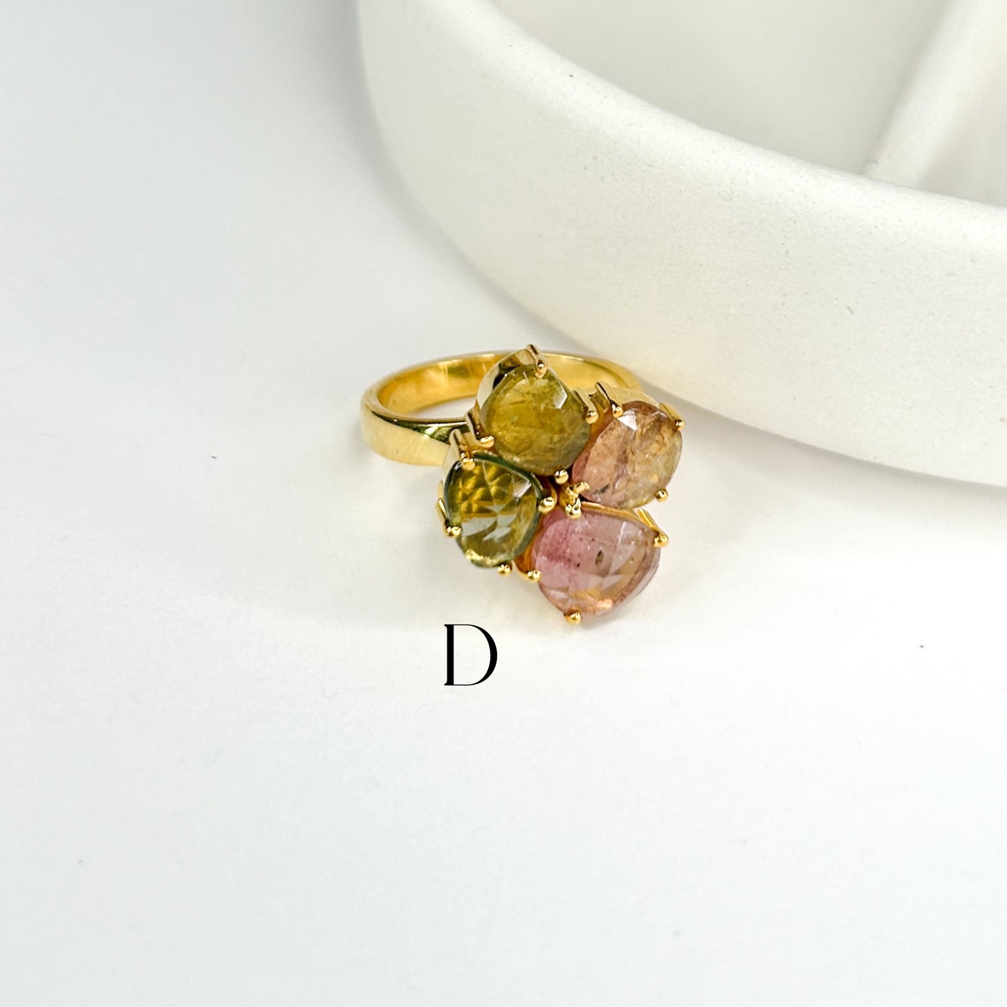 Gold Tourmaline Cluster Bezel Ring - Sterling Silver w/ 18K gold plate