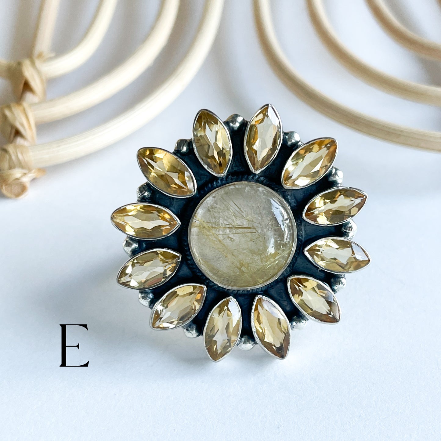 Golden Rutile & Citrine Ring - Solid Sterling Silver