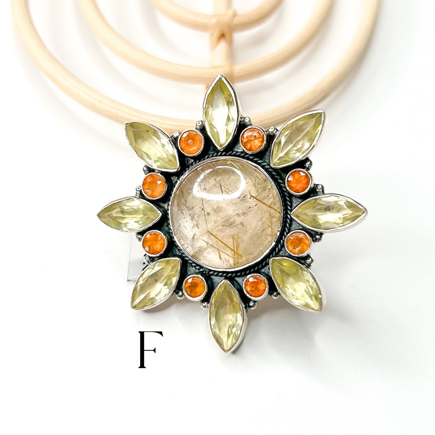 Golden Rutilated & Carnelian Statement Ring - Solid Sterling Silver