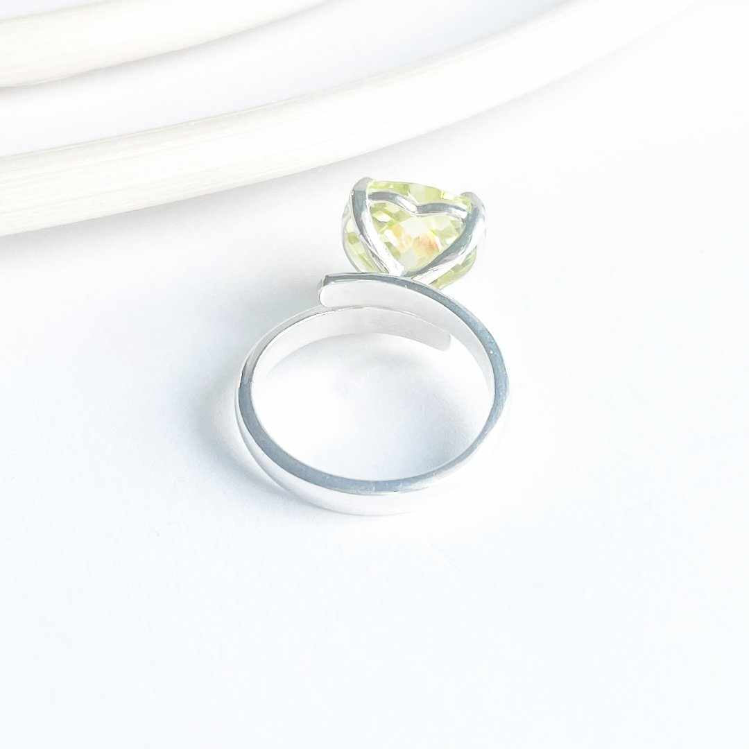Yellow CZ Heart Prong Ring - Solid Sterling Silver