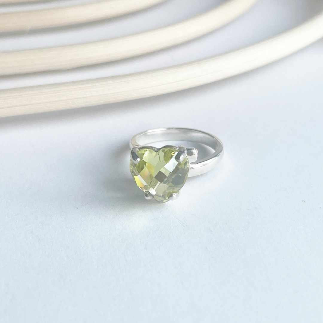 Yellow CZ Heart Prong Ring - Solid Sterling Silver