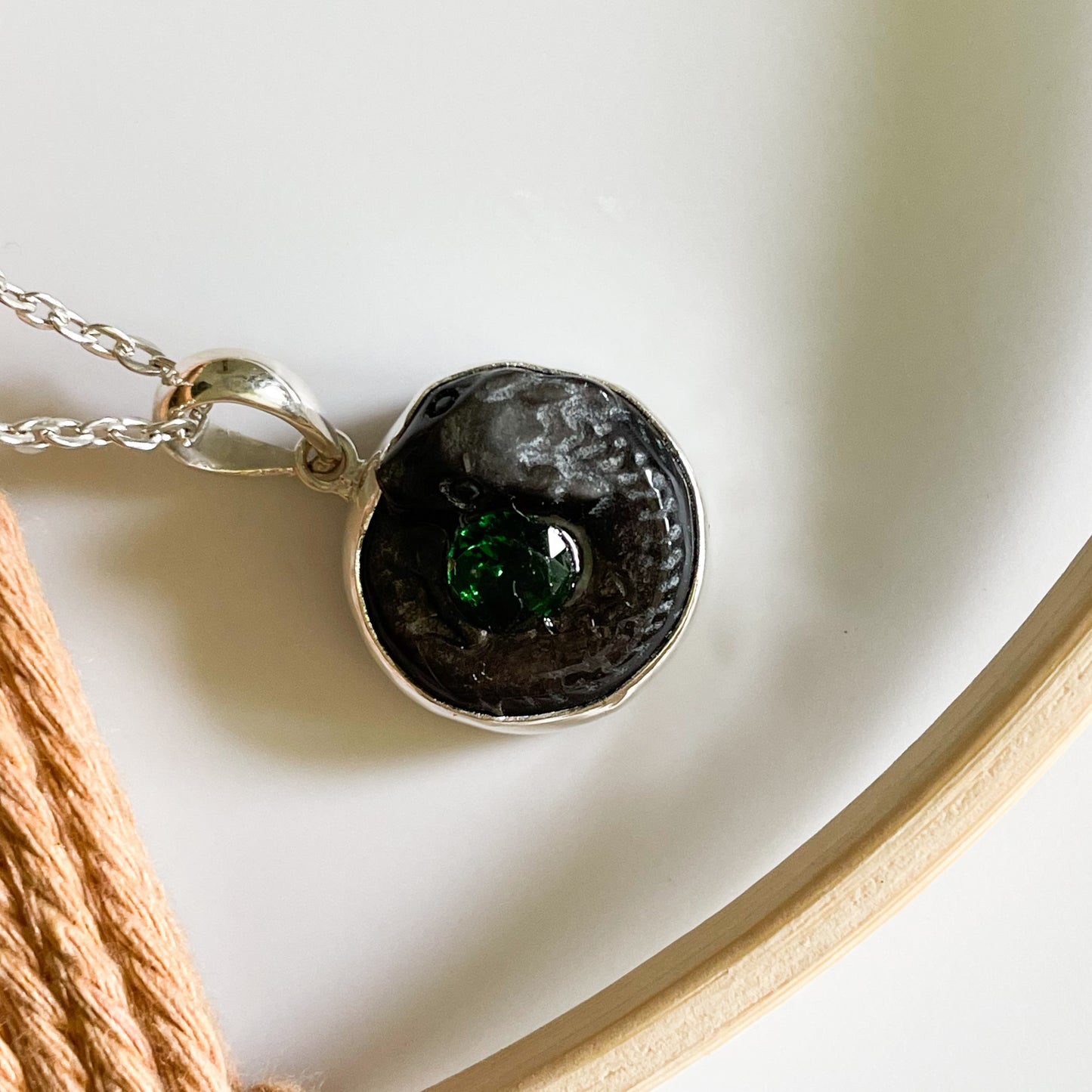 Serpent & Stone Pendant - Solid Sterling Silver