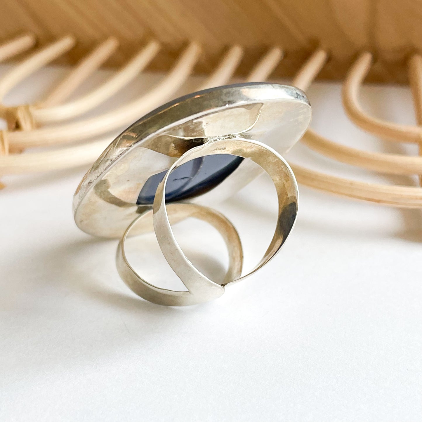 Blue Agate Flex Cuff Statement Ring - Solid Sterling Silver