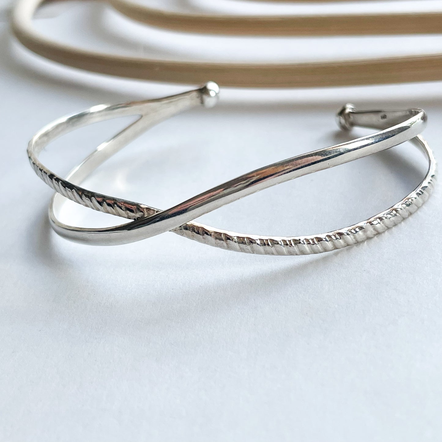Cross Over Silver Cuff - Solid Sterling Silver