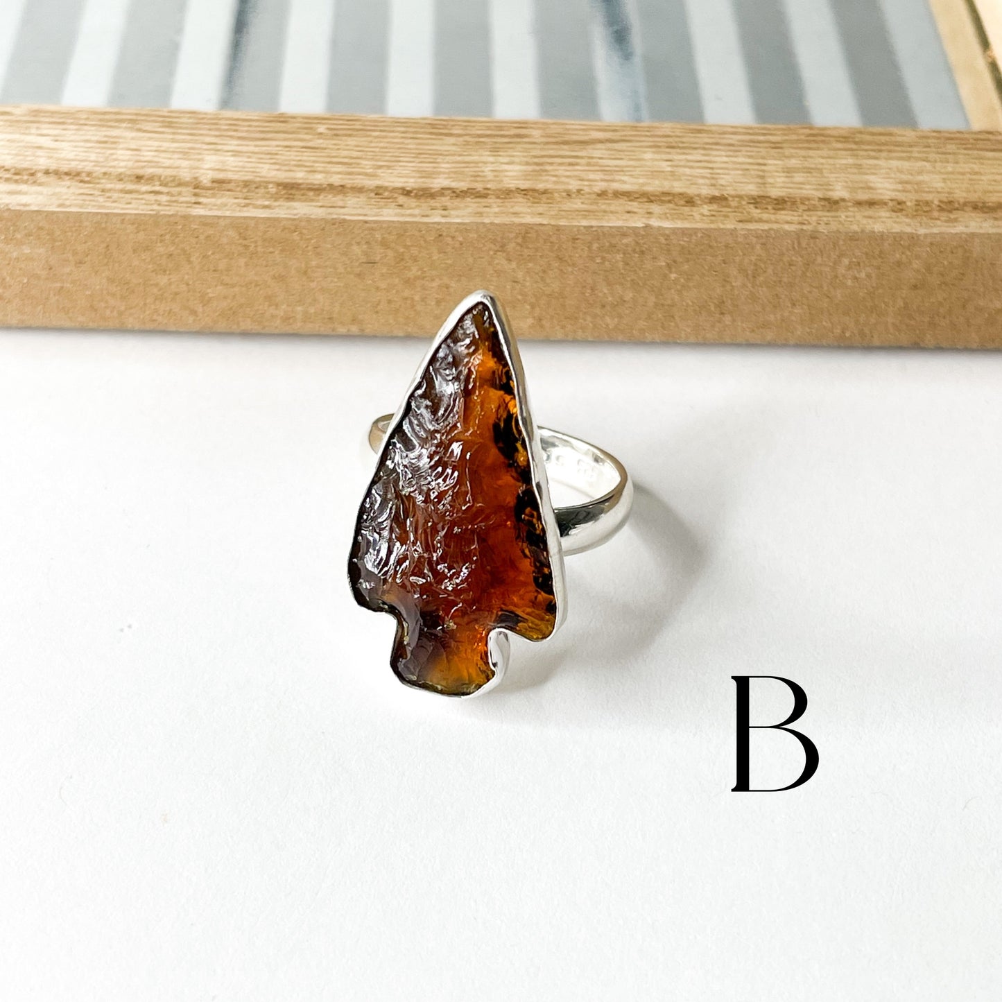 Colorful Glass Arrow Ring - Solid Sterling Silver