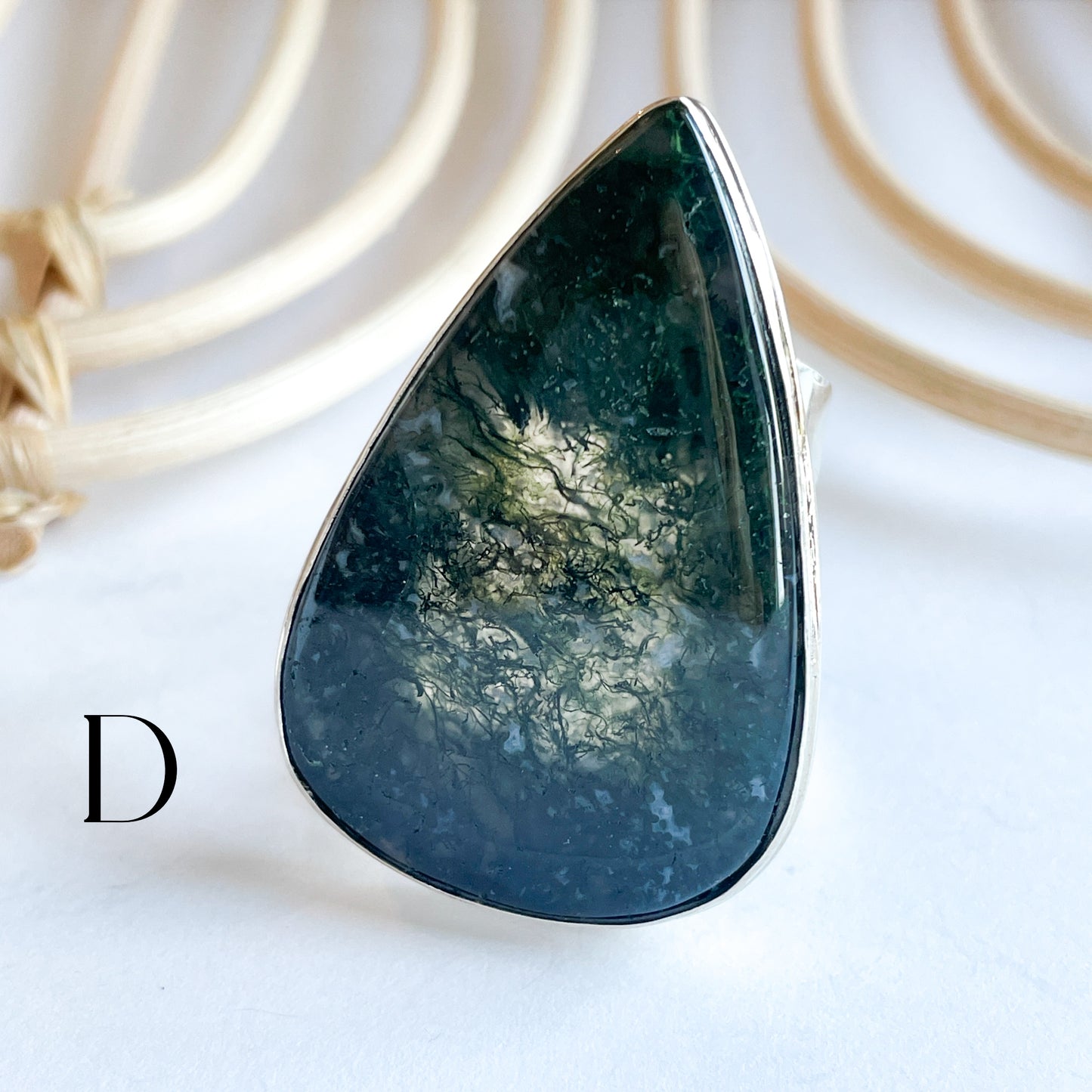 Moss Agate Flex Cuff Statement Ring - Solid Sterling Silver