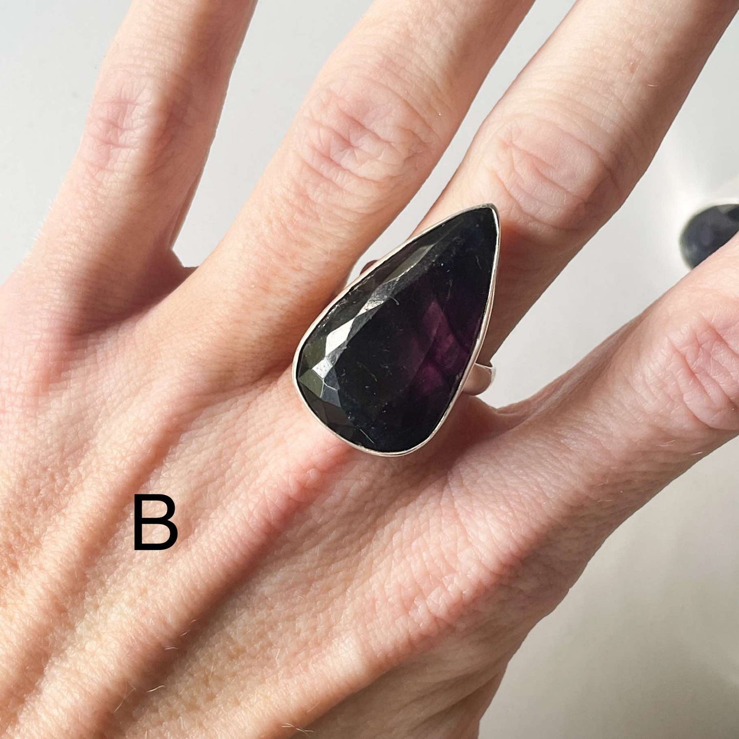 Fluorite Bezel Ring - Solid Sterling Silver