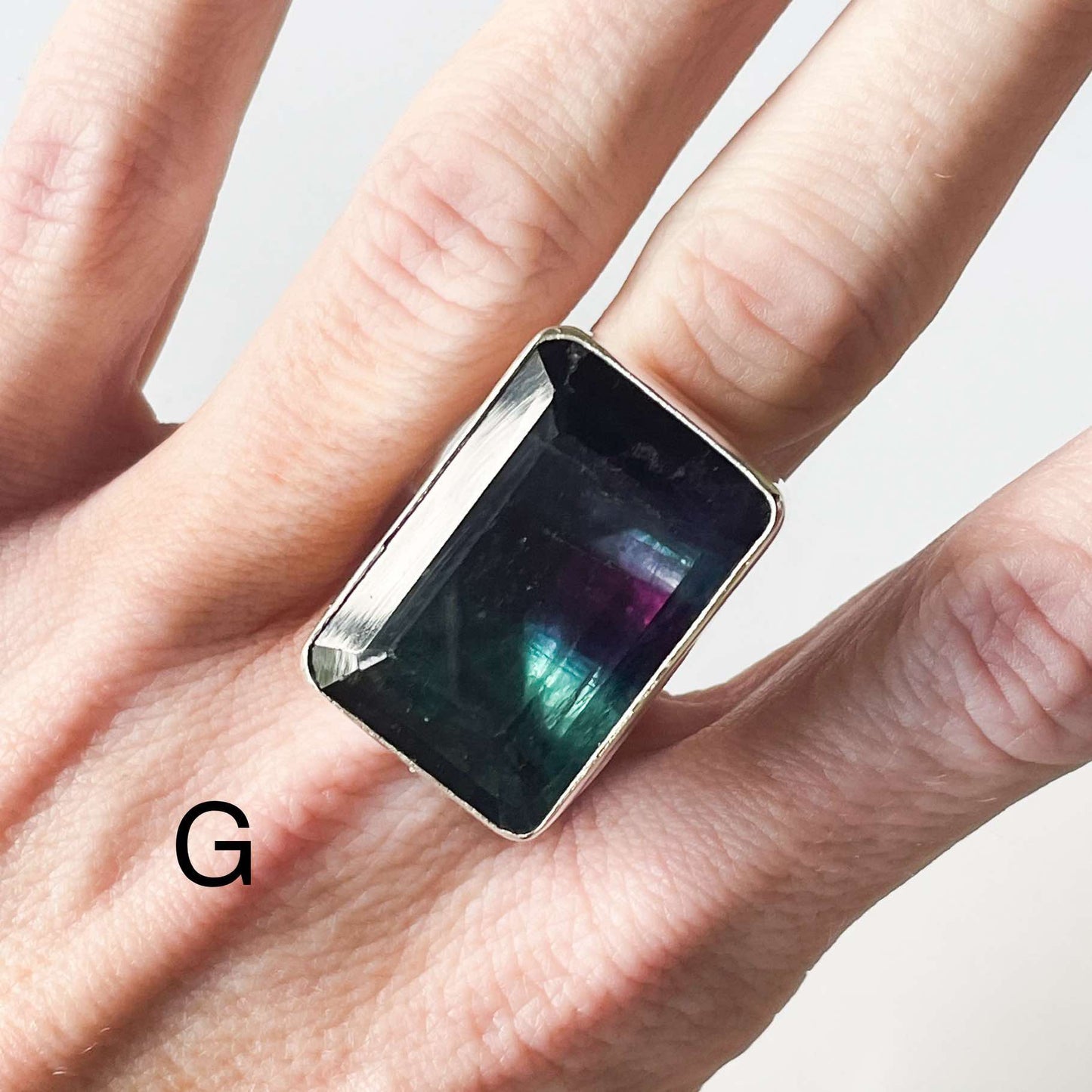 Fluorite Bezel Ring - Solid Sterling Silver