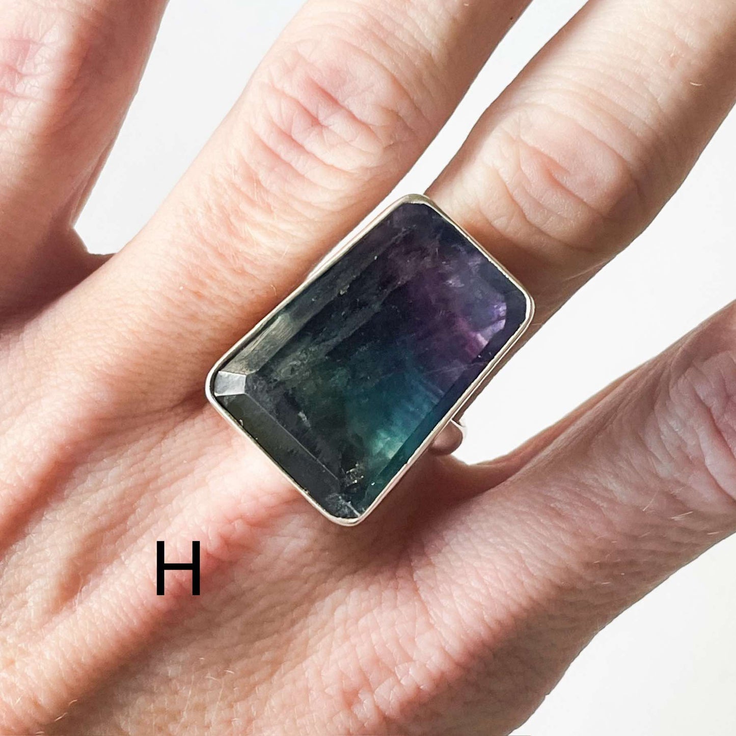 Fluorite Bezel Ring - Solid Sterling Silver