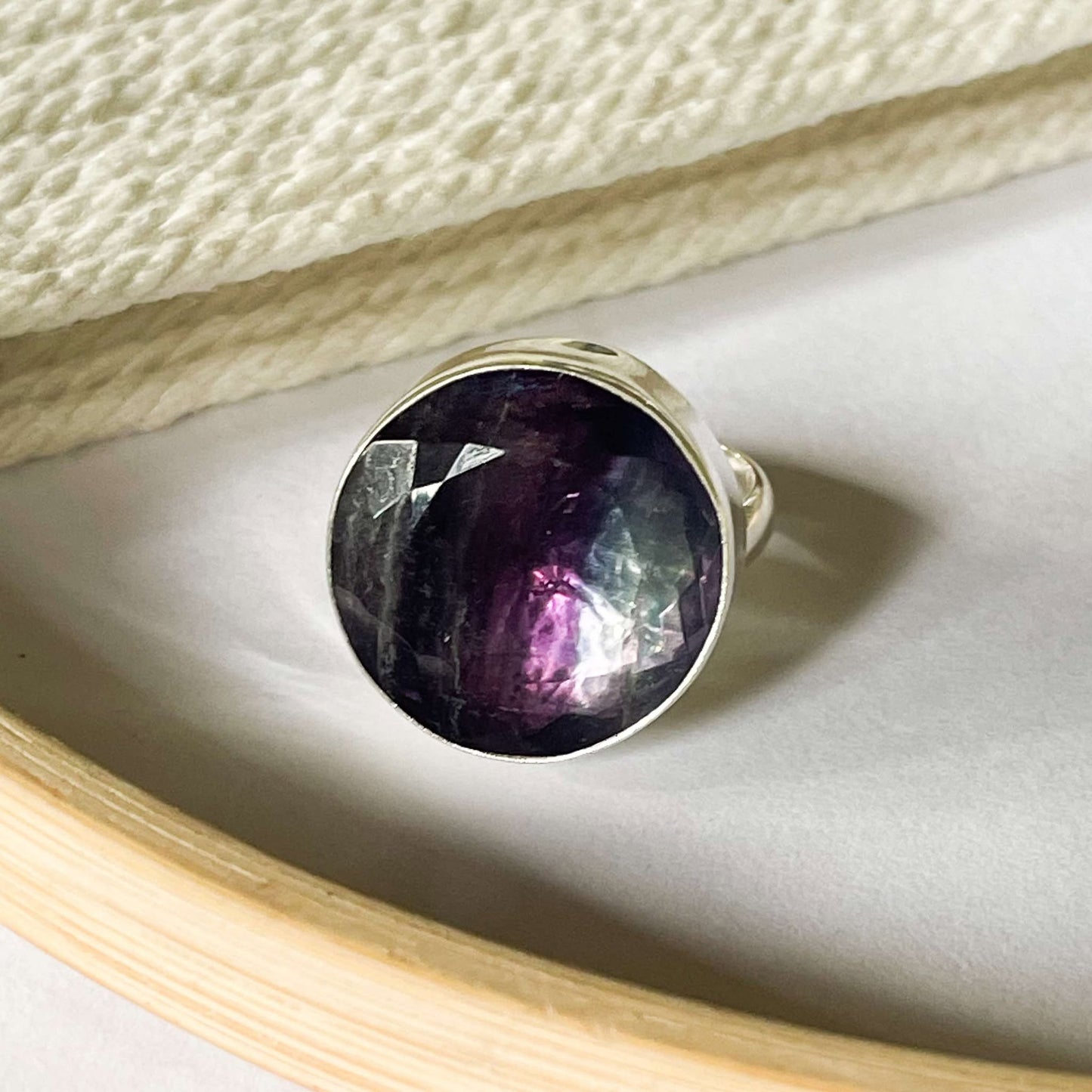 Fluorite Bezel Ring - Solid Sterling Silver