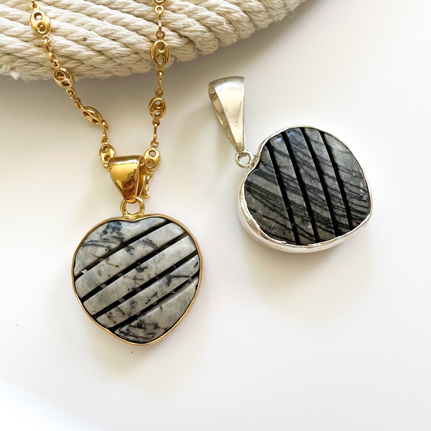 Picasso Jasper Heart Pendant - Both Metals
