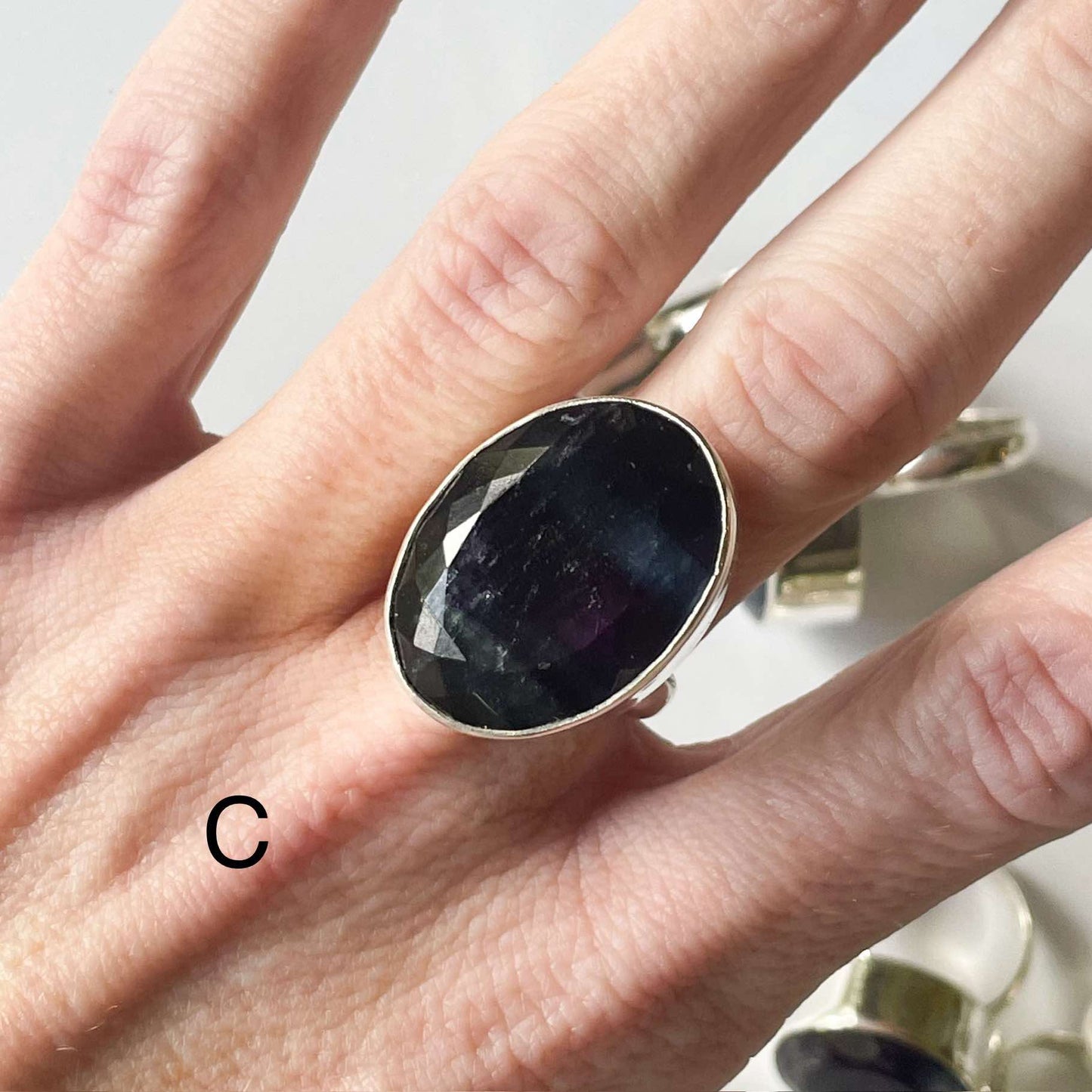Fluorite Bezel Ring - Solid Sterling Silver