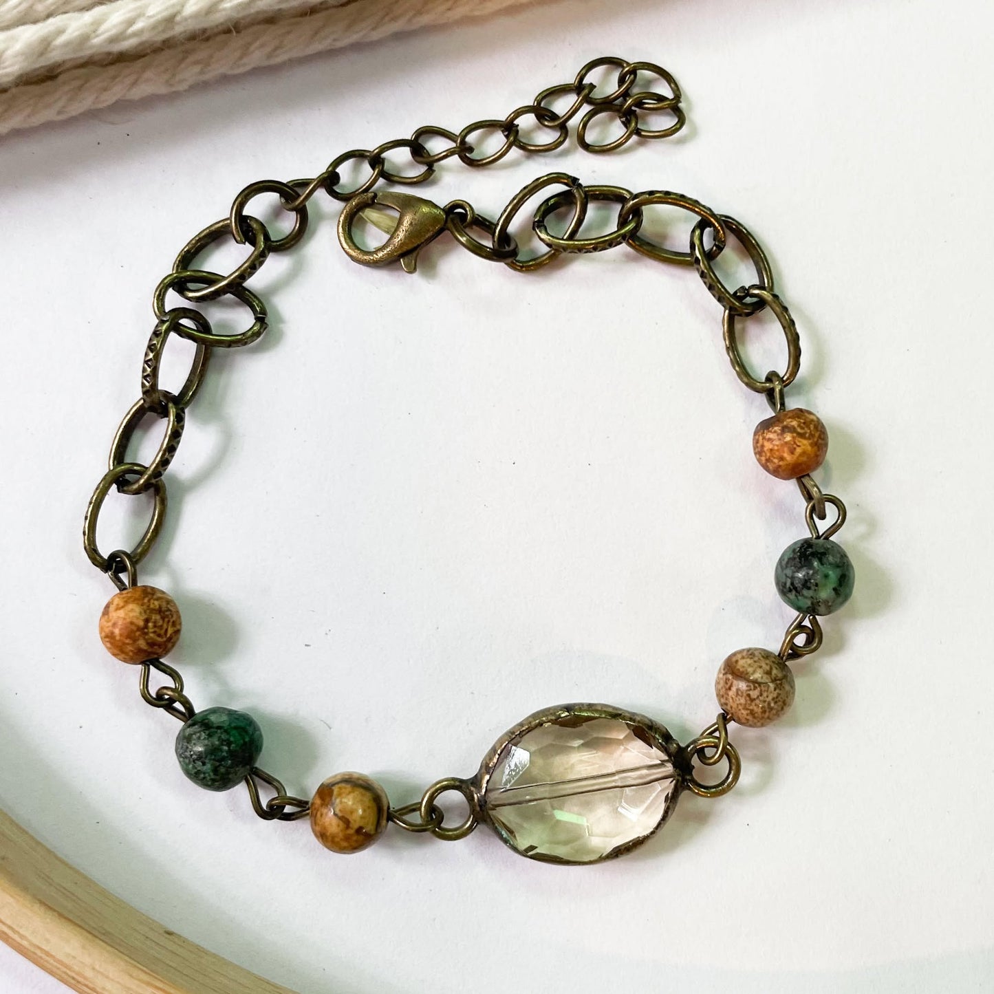 Chunky Chain Jasper Rock Crystal Bracelet - Dainty Grunge