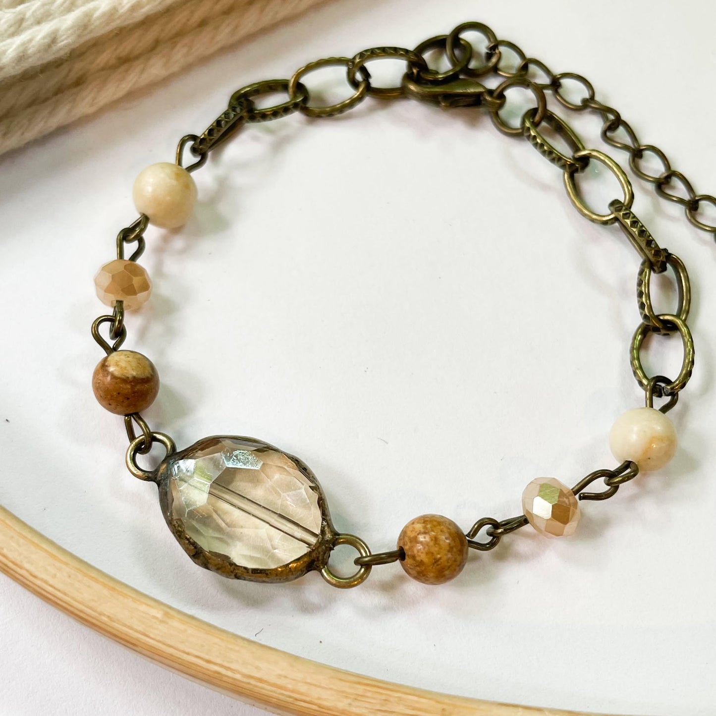 Chunky Chain Jasper & River Rock Crystal Bracelet - Dainty Grunge