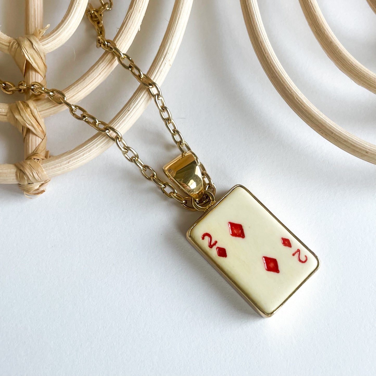 2 Of Diamond Bone Card Pendant - Alchemia