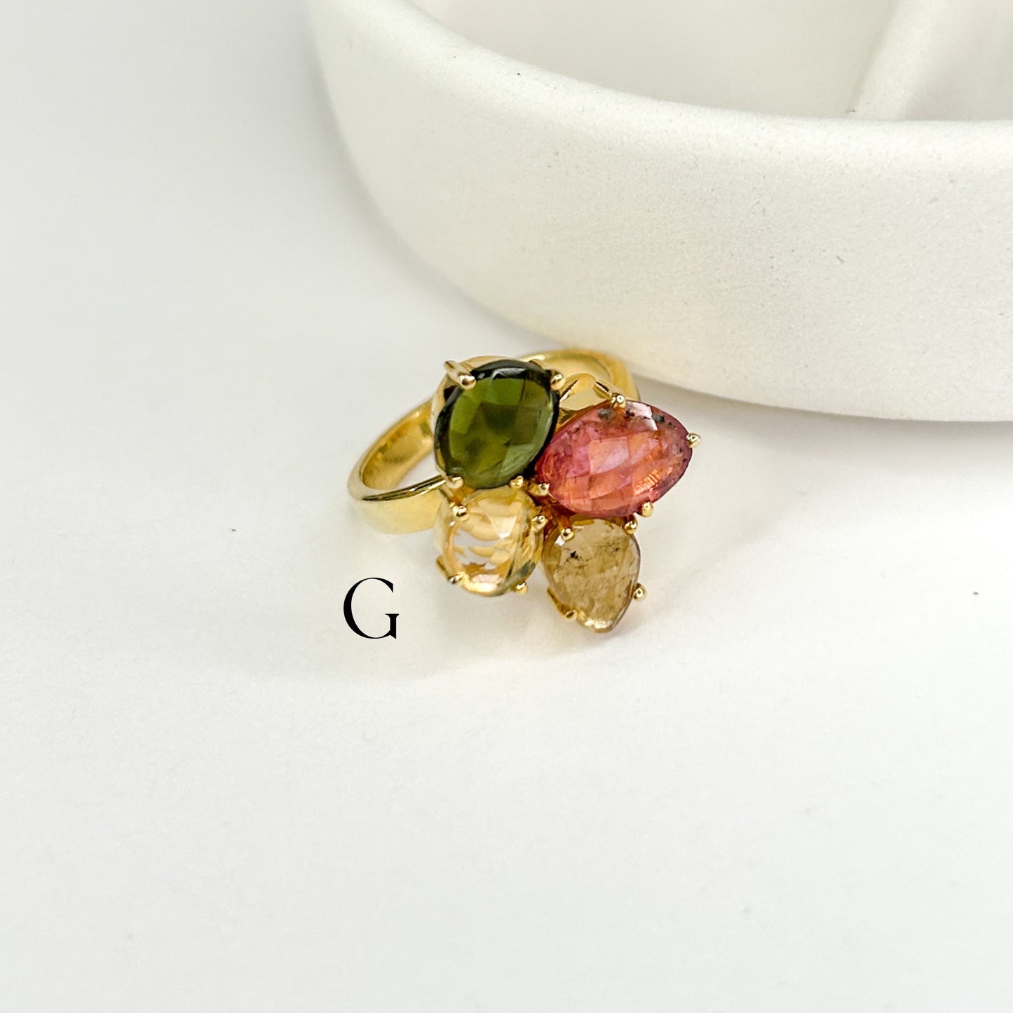 Gold Tourmaline Cluster Bezel Ring - Sterling Silver w/ 18K gold plate