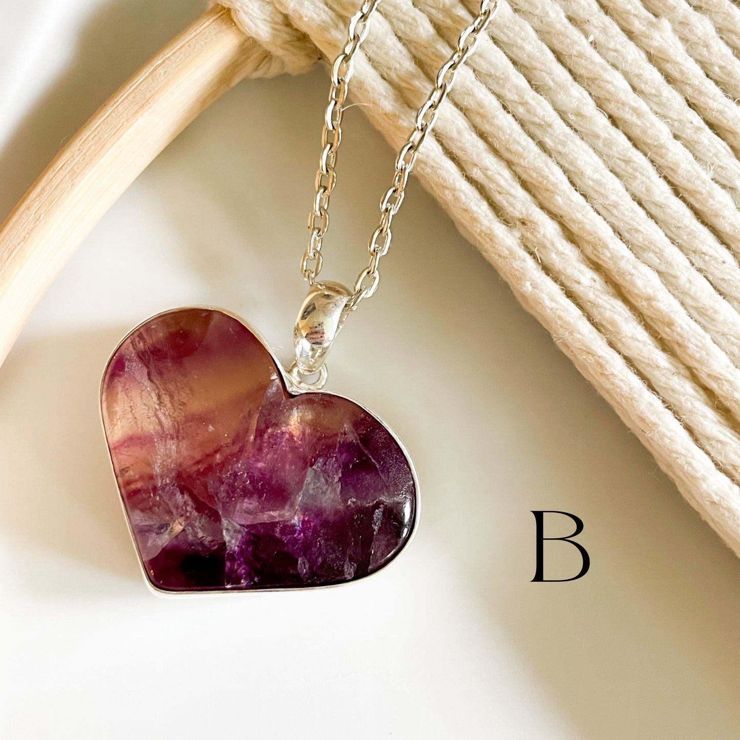 Fluorite Heart Pendants - Solid Sterling Silver