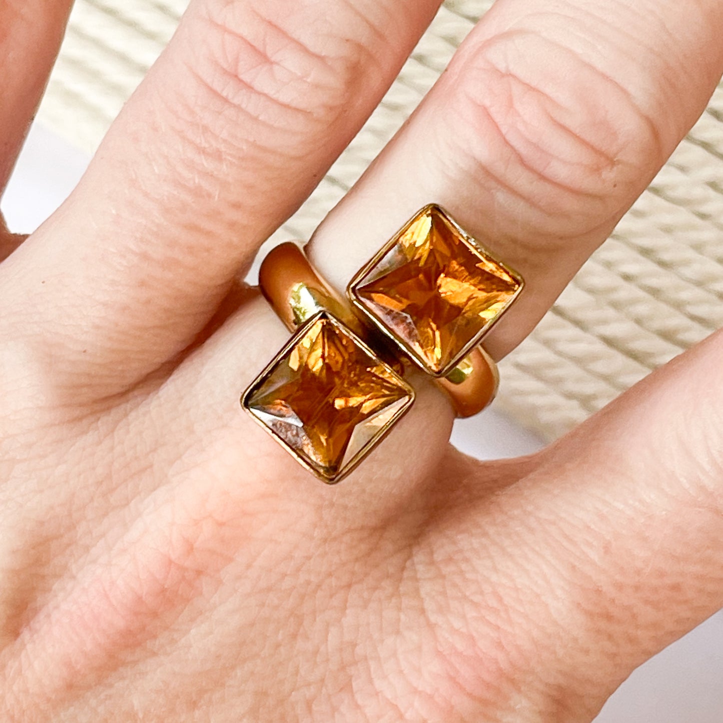 Orange Square CZ Bypass Ring - Alchemia