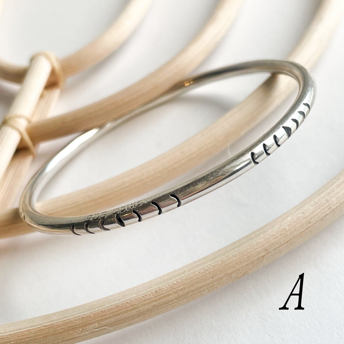 Tribal Cut Bangle Bracelet - Solid Sterling Silver