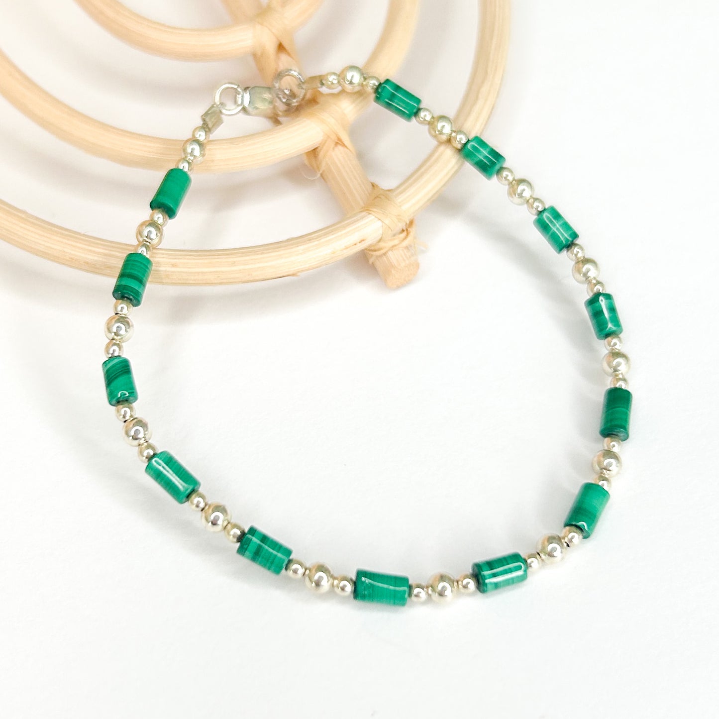 Malachite Bracelet - Box or Cylinder - Solid Sterling Silver