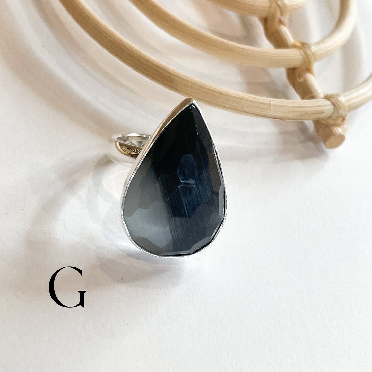 Bio Moonstone Faceted Ring - Solid Sterling Silver