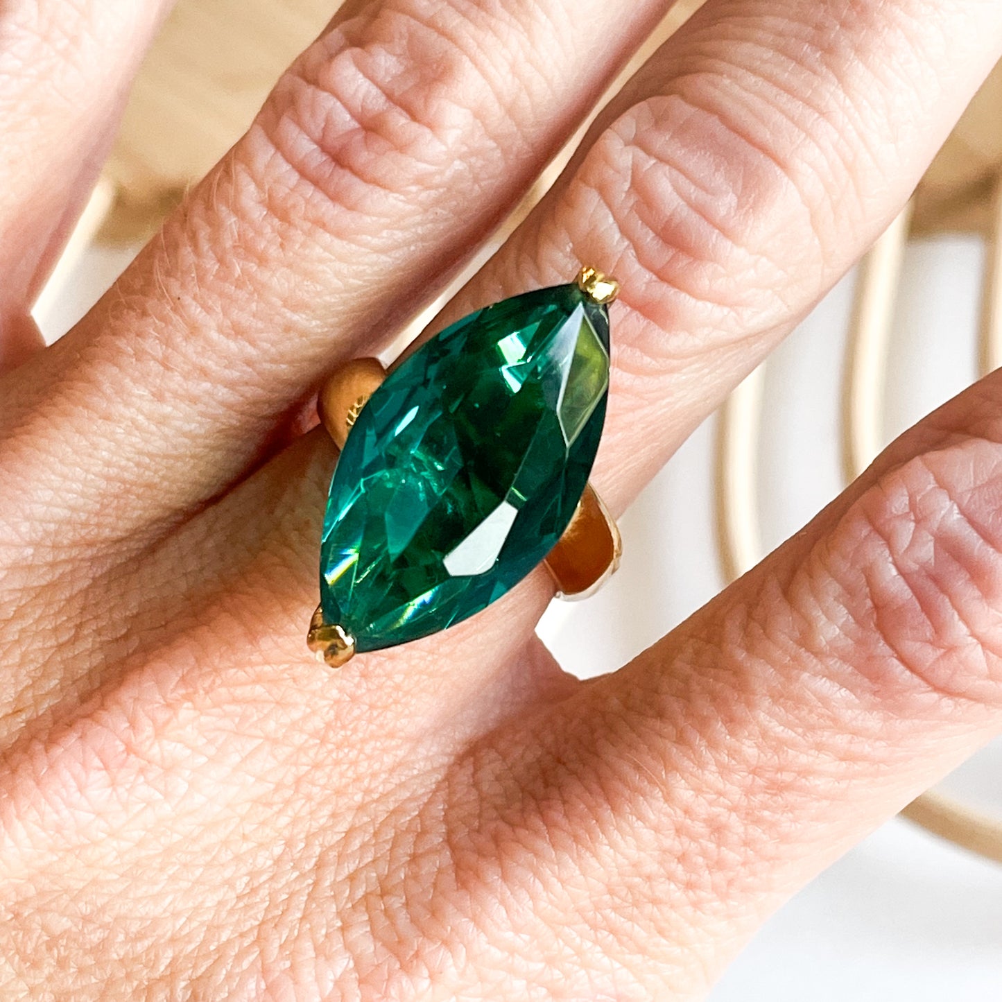 Chunky Teal Glass Prong Ring - Alchemia