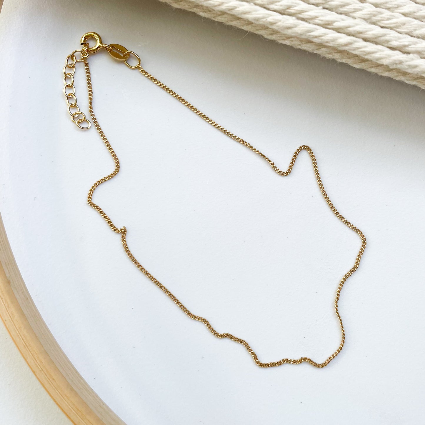 Sleek Curb Link Anklet - Solid Sterling Silver w/ 18k Gold