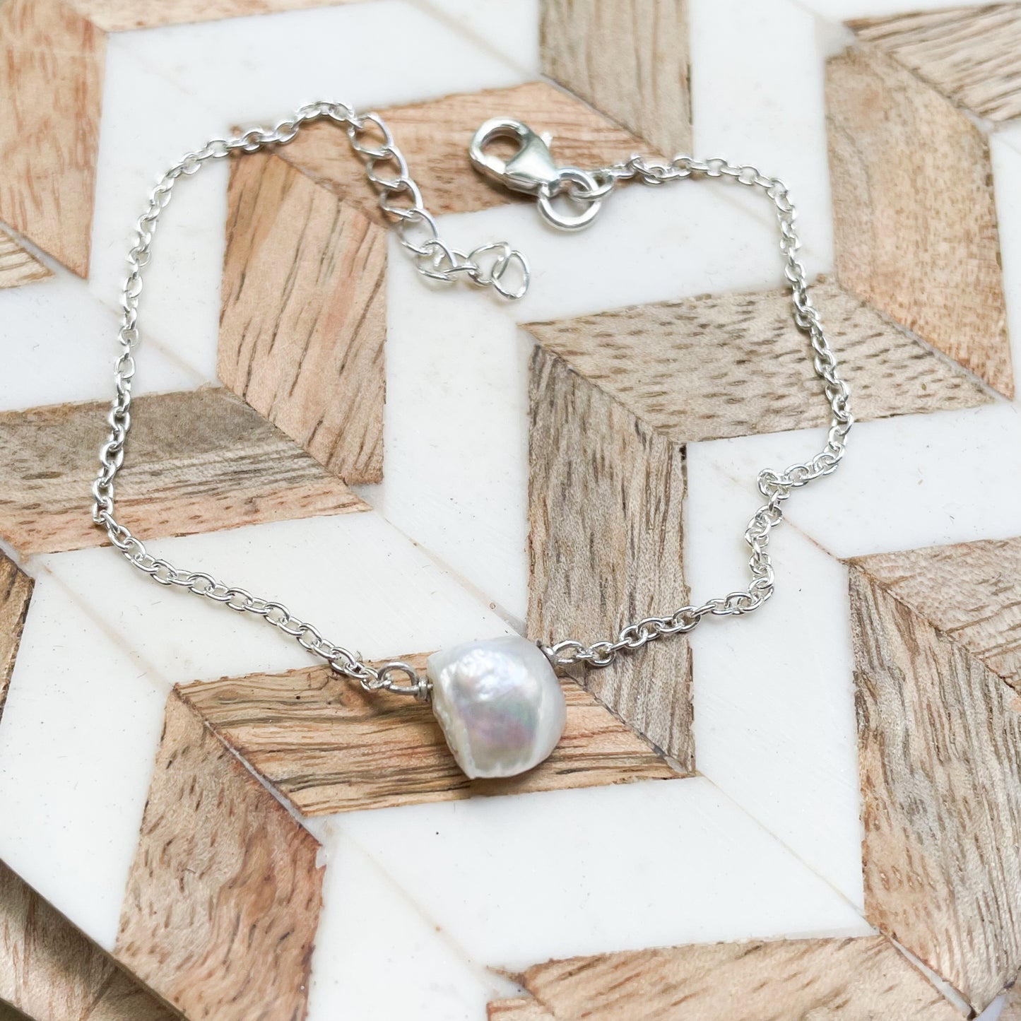 Minimalist Stone Bracelet - Solid Sterling silver