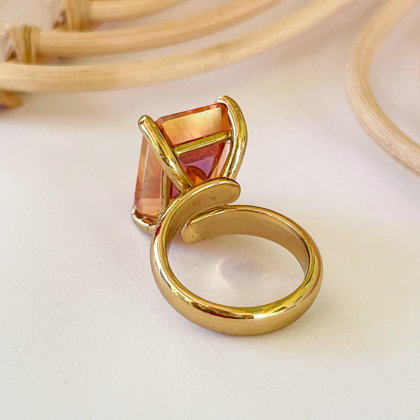 Orange Aurora Quartz Prong Ring - Alchemia