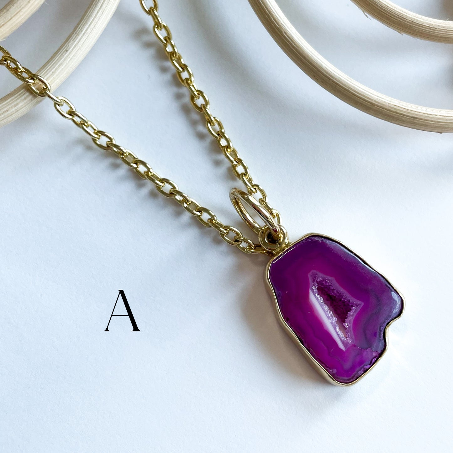 Pink Agate Druzy Agate Pendant - Both Metals